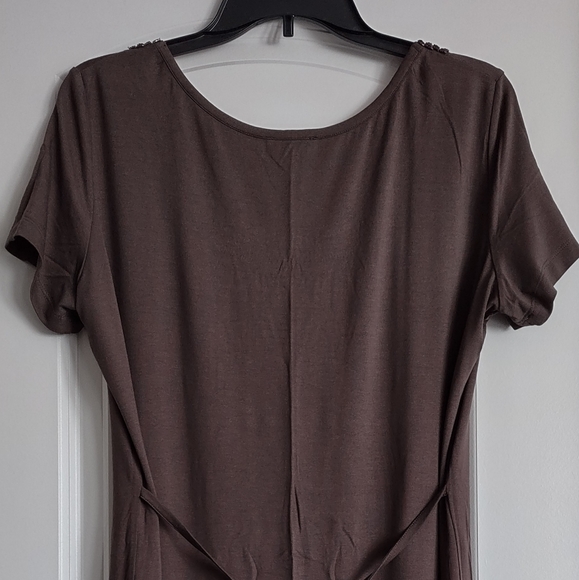 DREAM Size 12 Casual Rayon Stretch A-line Beaded Chocolate color Comfort Dress - Picture 5 of 12